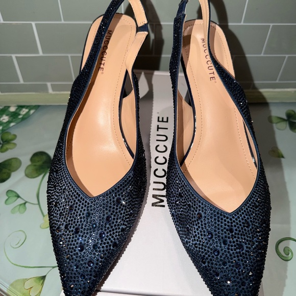 Blue sequin Slingback Heels - Picture 4 of 6